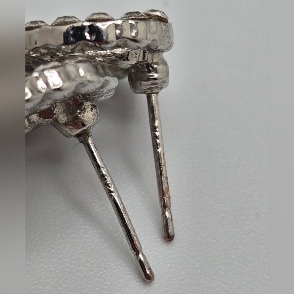 Silver 925 Rhinestone Butterfly Bow Tassel Drop Stud Earrings 3" Long - Picture 6 of 7